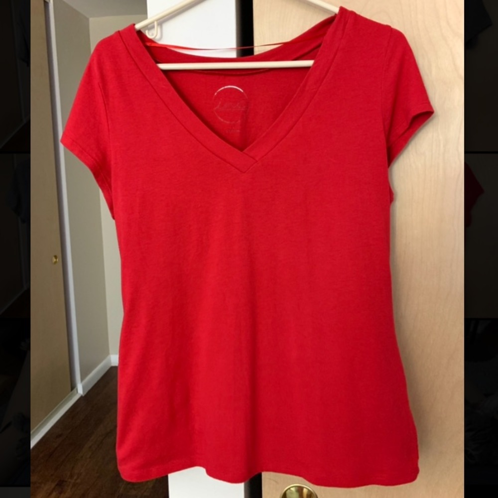 Red Fitted V-Neck